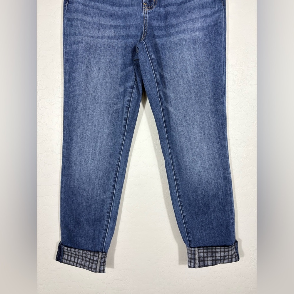 Judy Blue Plaid Cuff Mid Rise Slim Fit Distressed Denim Jeans Size 5/27 - Picture 4 of 12